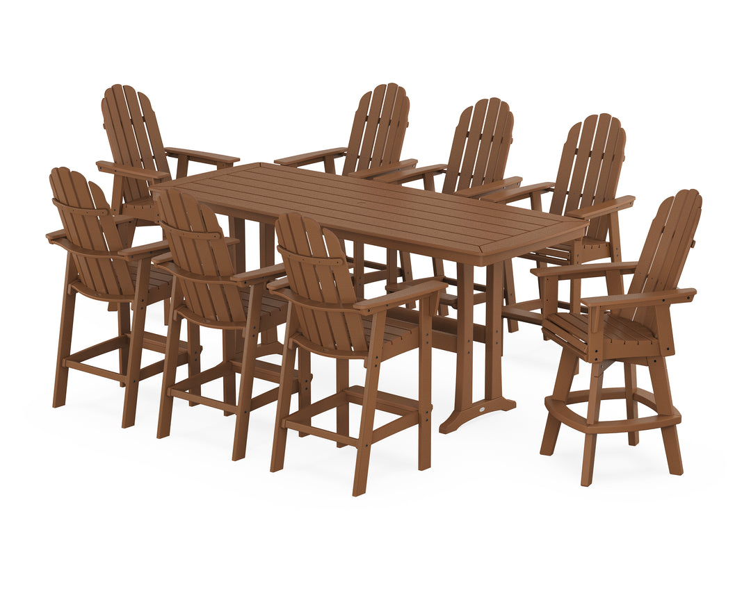 POLYWOOD® Vineyard Curveback Adirondack Swivel 9-Piece Bar Set with Trestle Legs