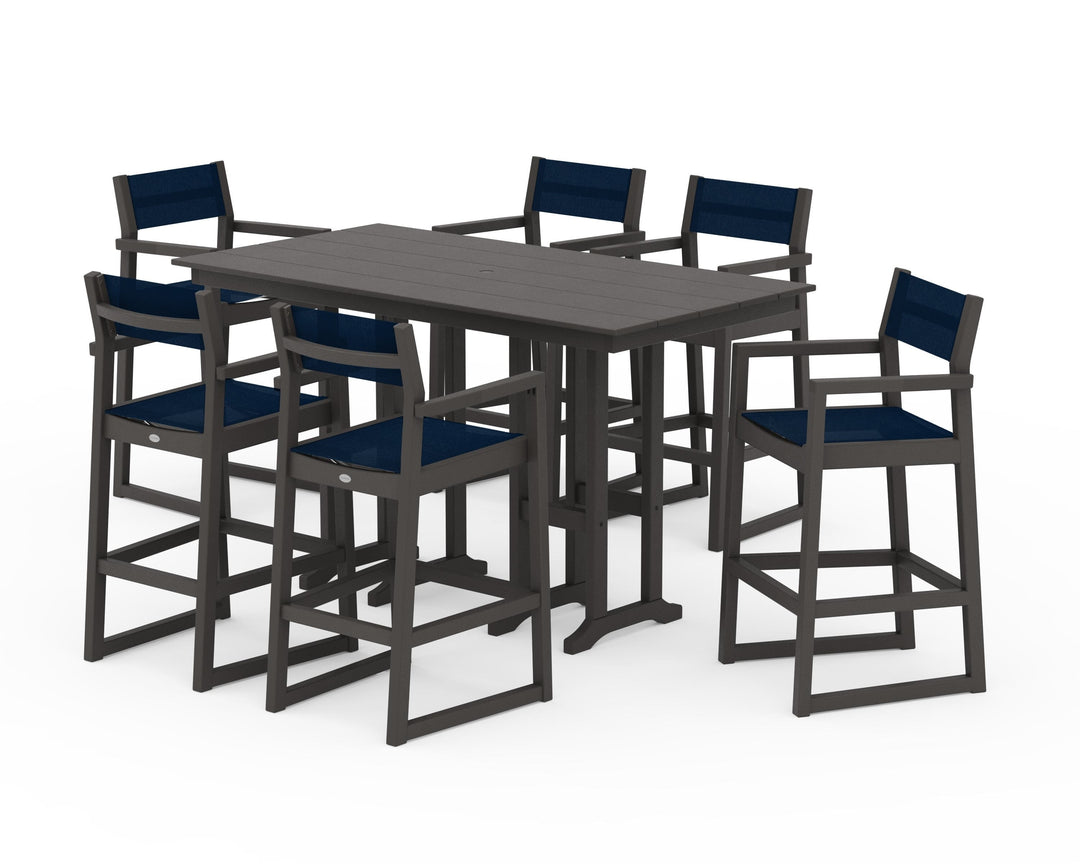 POLYWOOD® EDGE Sling Arm Chair 7-Piece Farmhouse Bar Set