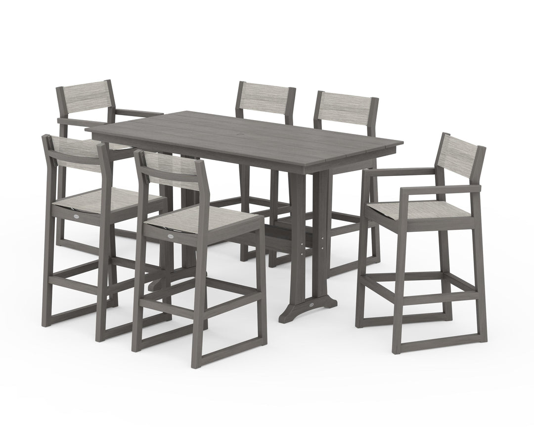 POLYWOOD® EDGE Sling 7-Piece Farmhouse Bar Set with Trestle Legs