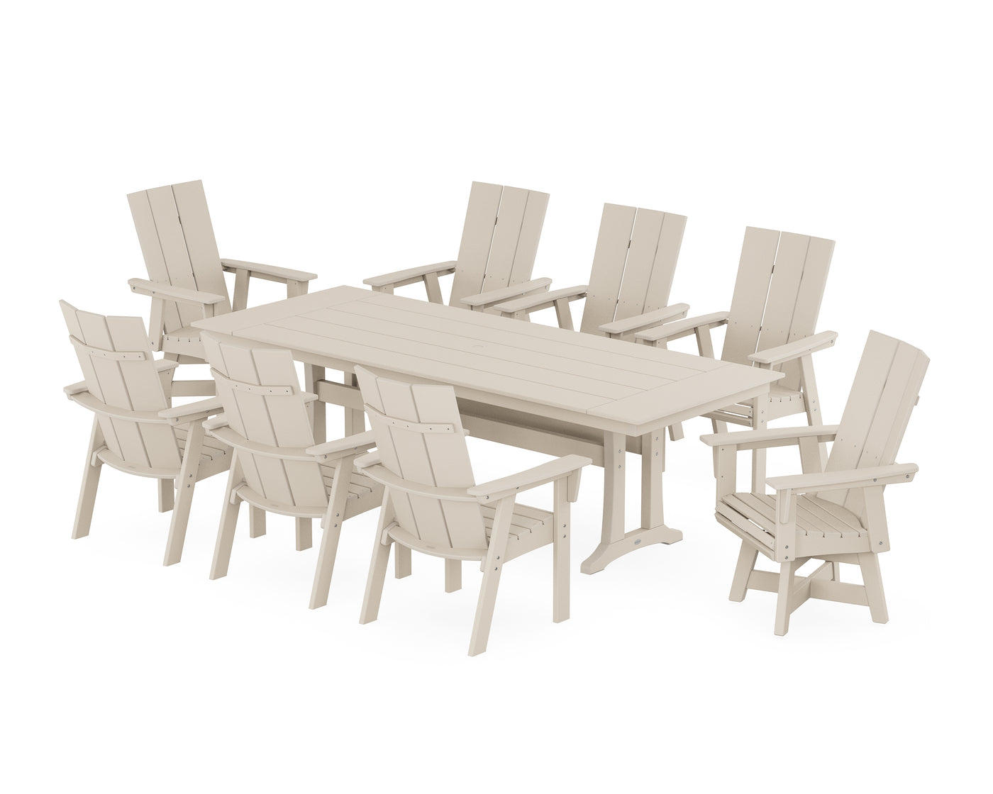 Modern Curveback Adirondack Swivel 9-Piece Farmhouse Dining Set with Trestle Legs