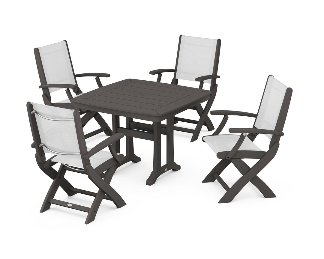 POLYWOOD® Coastal Folding Chair 5-Piece Dining Set with Trestle Legs
