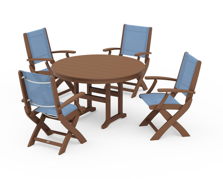 POLYWOOD® Coastal Folding Chair 5-Piece Round Dining Set