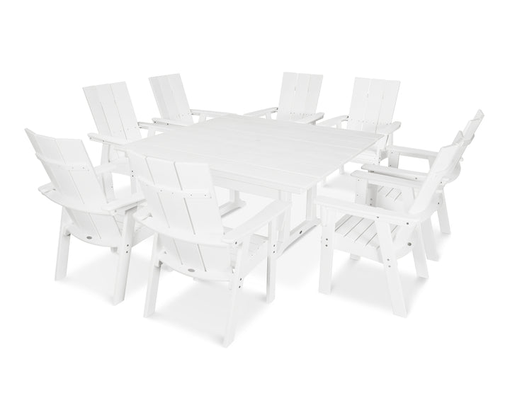 POLYWOOD® Modern Curveback Adirondack 9-Piece Farmhouse Trestle Dining Set