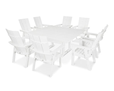 Modern Curveback Adirondack 9-Piece Farmhouse Trestle Dining Set