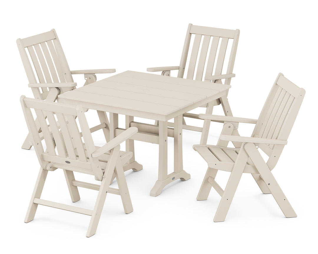POLYWOOD® Vineyard Folding 5-Piece Farmhouse Dining Set With Trestle Legs