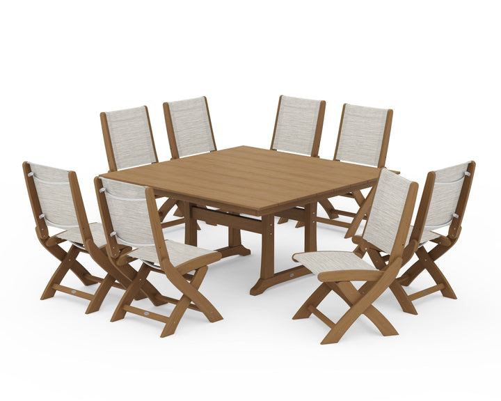 POLYWOOD® Coastal Folding Side Chair 9-Piece Farmhouse Dining Set