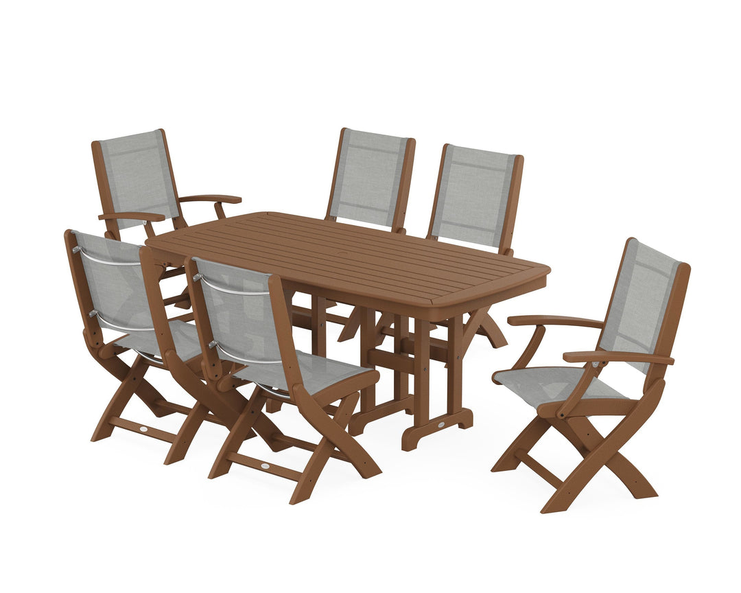 POLYWOOD® Coastal Folding Chair 7-Piece Dining Set