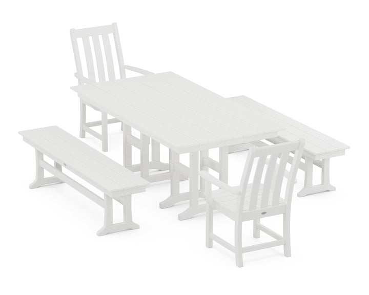 POLYWOOD® Vineyard 5-Piece Farmhouse Dining Set with Benches