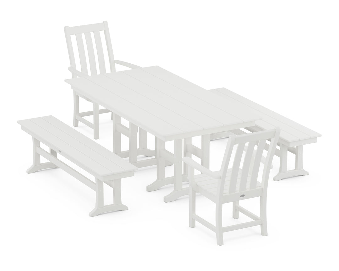 POLYWOOD® Vineyard 5-Piece Farmhouse Dining Set with Benches
