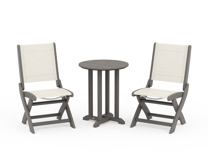 POLYWOOD® Coastal Folding Side Chair 3-Piece Round Bistro Dining Set