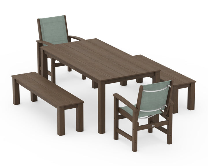 POLYWOOD® Coastal 5-Piece Parsons Dining Set with Benches