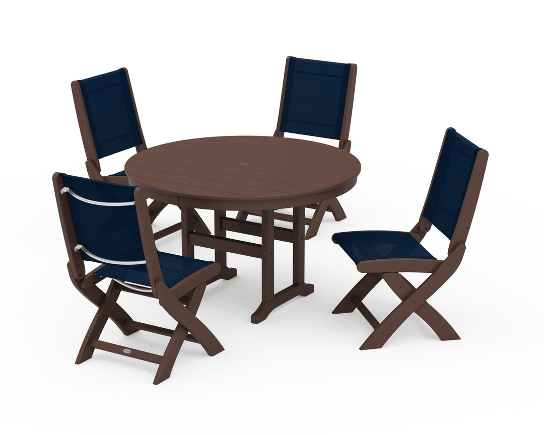 POLYWOOD® Coastal Folding Side Chair 5-Piece Round Dining Set