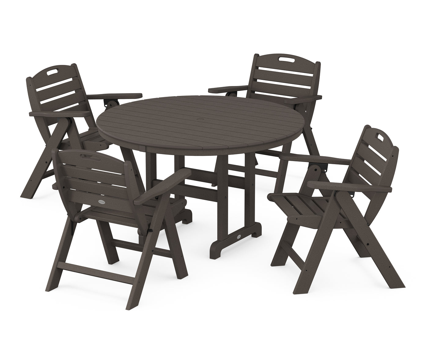 Nautical Folding Lowback Chair 5-Piece Round Farmhouse Dining Set