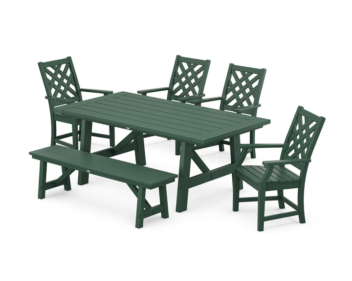 Country Living Wovendale 6-Piece Rustic Farmhouse Dining Set with Bench