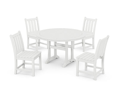 Traditional Garden Side Chair 5-Piece Round Dining Set With Trestle Legs