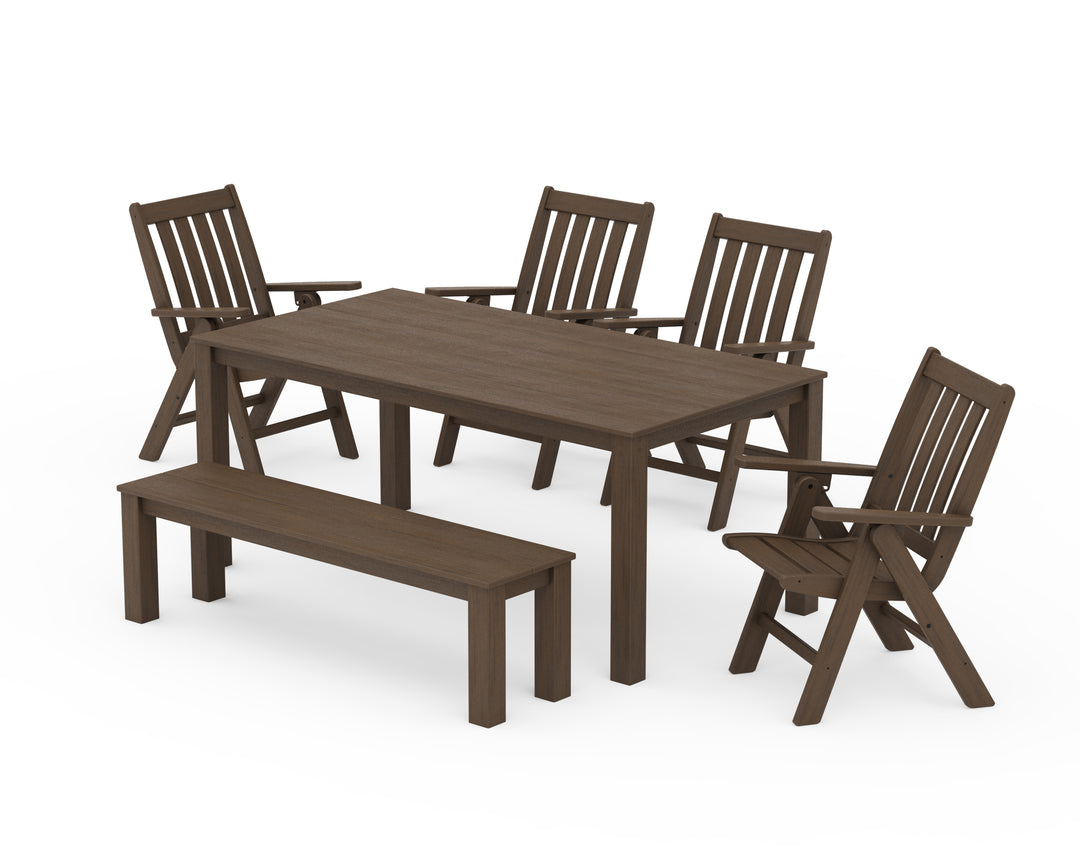 POLYWOOD® Vineyard Folding Chair 6-Piece Parsons Dining Set with Bench