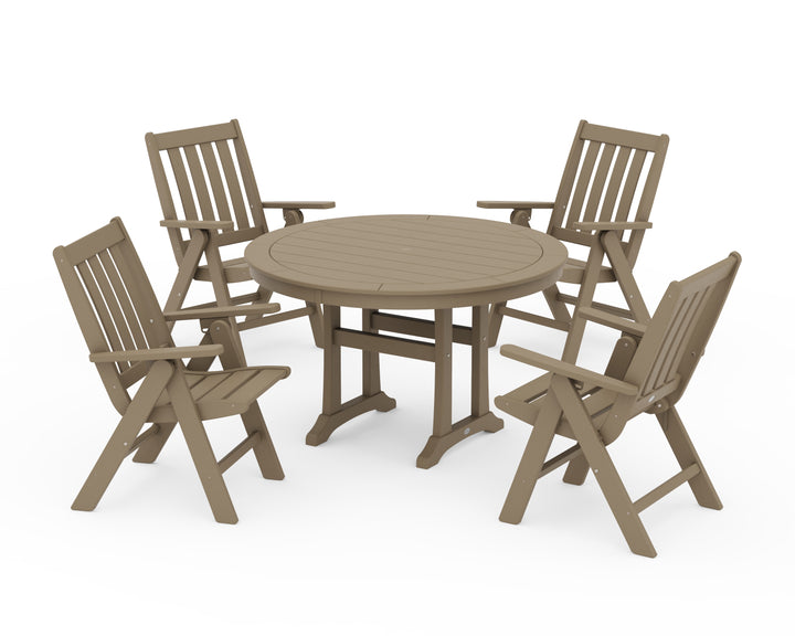 POLYWOOD® Vineyard Folding Chair 5-Piece Round Dining Set with Trestle Legs