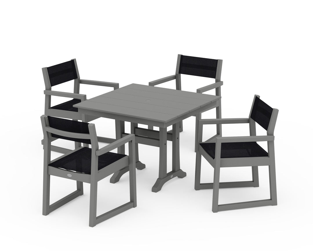 POLYWOOD® EDGE Sling 5-Piece Farmhouse Dining Set with Trestle Legs