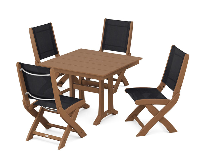 POLYWOOD® Coastal Folding Side Chair 5-Piece Farmhouse Dining Set With Trestle Legs