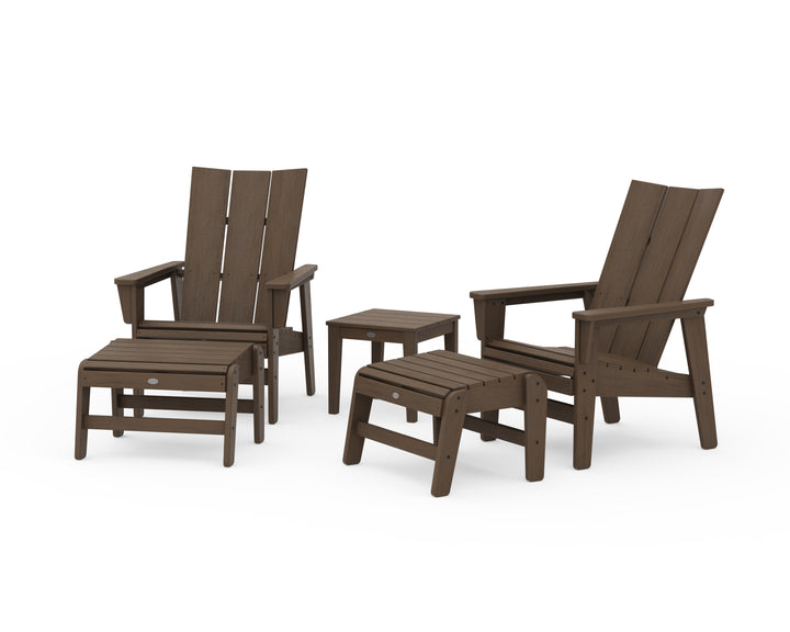 POLYWOOD® 5-Piece Modern Grand Upright Adirondack Set with Ottomans and Side Table