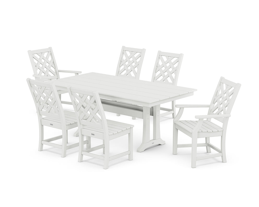 Country Living Wovendale 7-Piece Farmhouse Dining Set with Trestle Legs