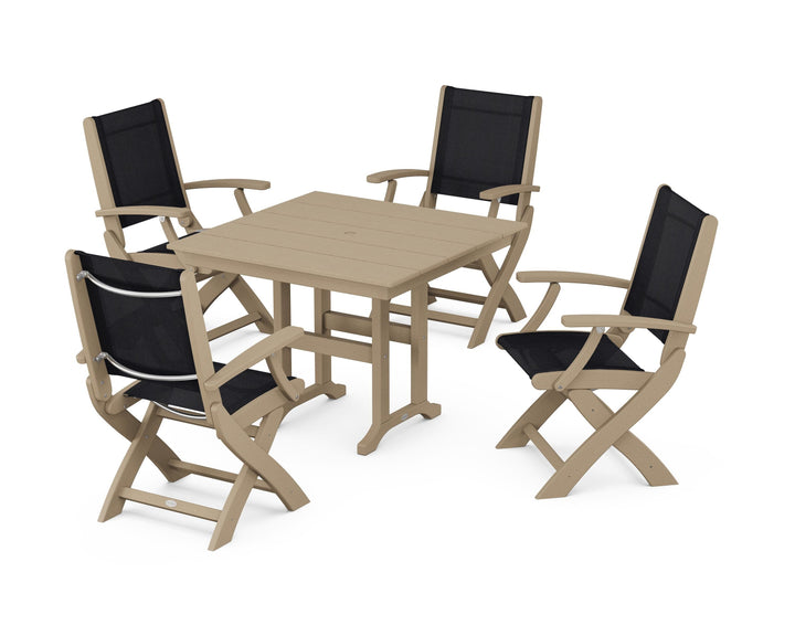 POLYWOOD® Coastal Folding Chair 5-Piece Farmhouse Dining Set