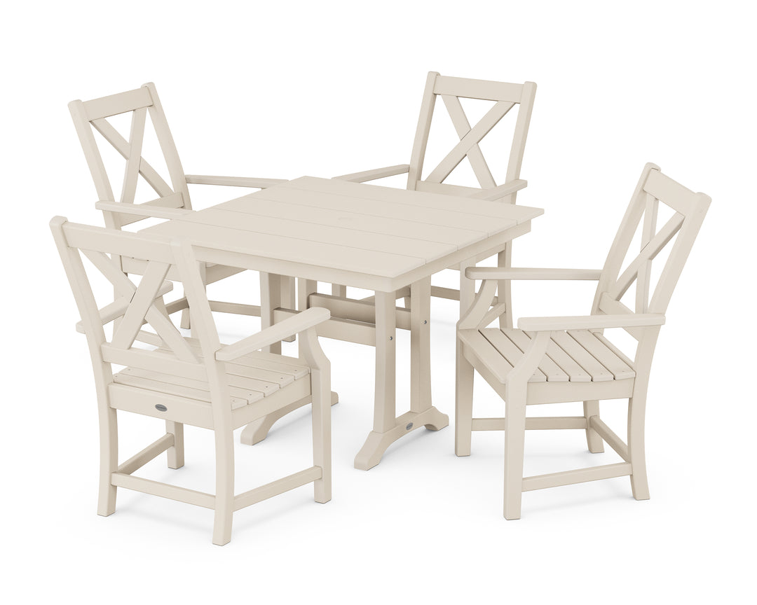 POLYWOOD® Braxton 5-Piece Farmhouse Dining Set With Trestle Legs