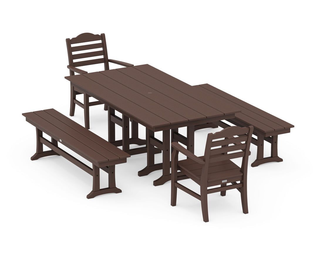 POLYWOOD® Savannah 5-Piece Farmhouse Dining Set with Benches