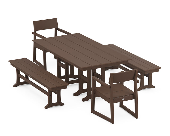POLYWOOD® EDGE 5-Piece Farmhouse Dining Set with Benches