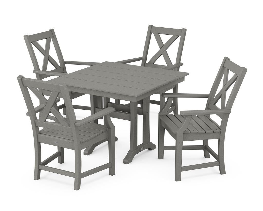 POLYWOOD® Braxton 5-Piece Farmhouse Dining Set With Trestle Legs