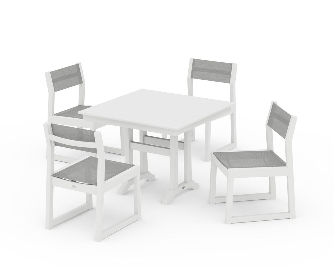 POLYWOOD® EDGE Sling 5-Piece Farmhouse Trestle Side Chair Dining Set