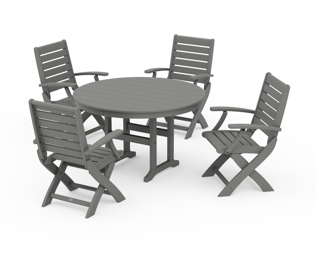POLYWOOD® Signature Folding Chair 5-Piece Round Farmhouse Dining Set