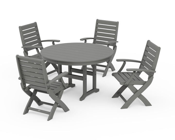 POLYWOOD® Signature Folding Chair 5-Piece Round Farmhouse Dining Set