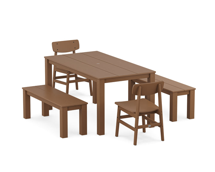 POLYWOOD® Modern Studio Urban Chair 5-Piece Parsons Dining Set with Benches
