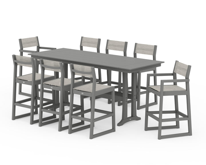 POLYWOOD® EDGE Sling 9-Piece Farmhouse Bar Set with Trestle Legs