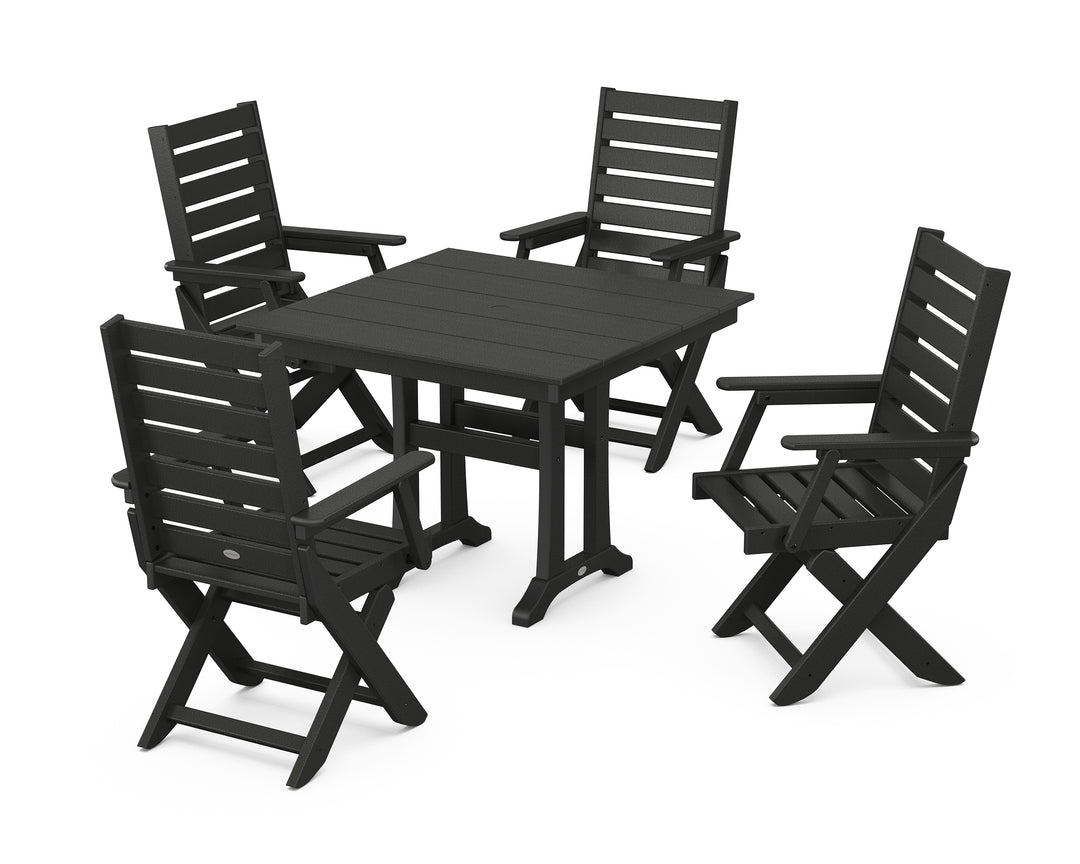 POLYWOOD® Captain Folding Chair 5-Piece Farmhouse Dining Set With Trestle Legs