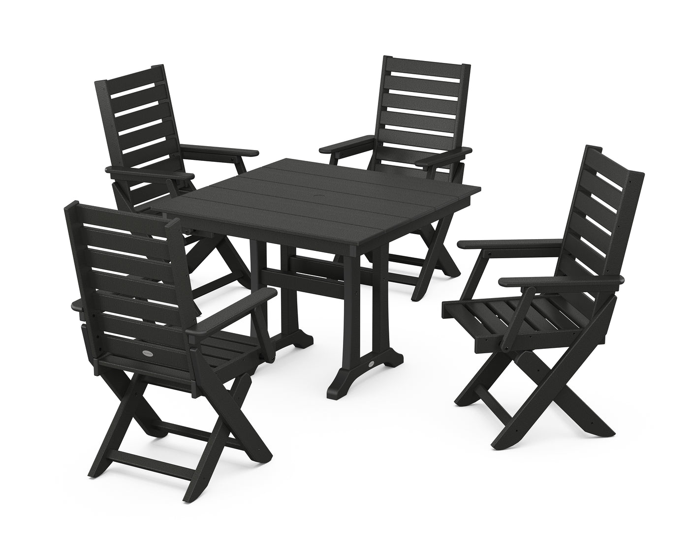 Captain Folding Chair 5-Piece Farmhouse Dining Set With Trestle Legs