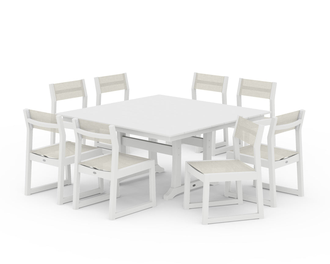 POLYWOOD® EDGE Sling Side Chair 9-Piece Farmhouse Trestle Dining Set