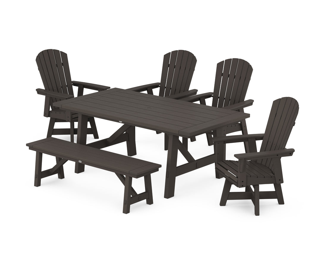 POLYWOOD® Nautical Adirondack Swivel 6-Piece Rustic Farmhouse Dining Set With Trestle Legs