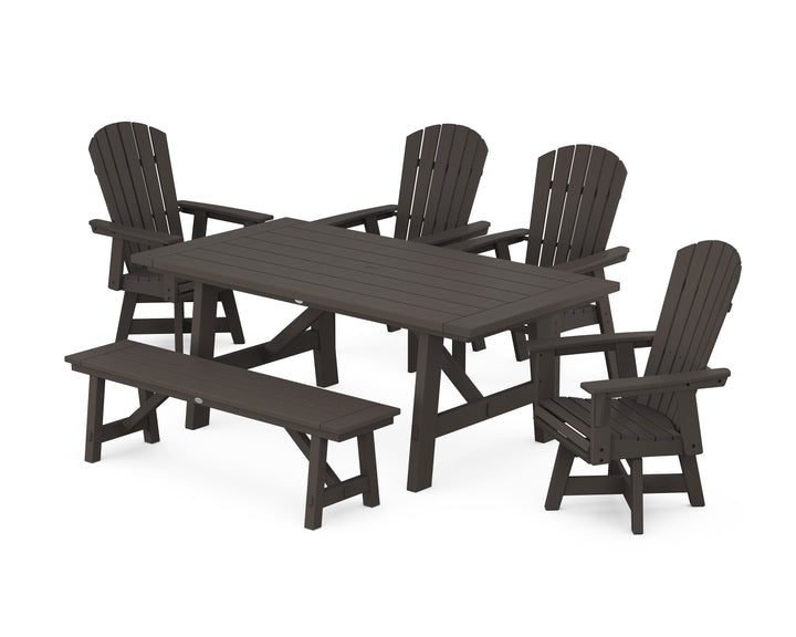 POLYWOOD® Nautical Adirondack Swivel 6-Piece Rustic Farmhouse Dining Set With Trestle Legs