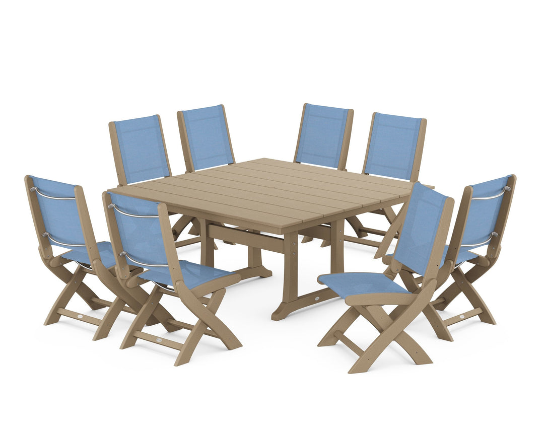 POLYWOOD® Coastal Folding Side Chair 9-Piece Farmhouse Dining Set
