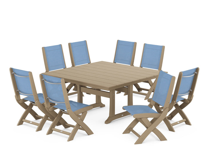 POLYWOOD® Coastal Folding Side Chair 9-Piece Farmhouse Dining Set