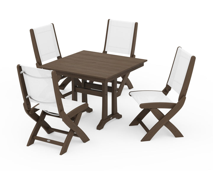 POLYWOOD® Coastal Folding Side Chair 5-Piece Farmhouse Dining Set With Trestle Legs