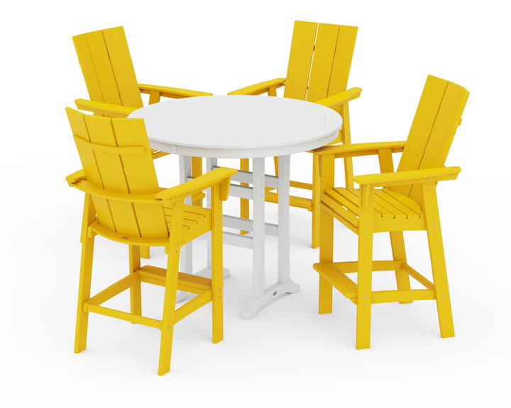 POLYWOOD® Modern Curveback Adirondack 5-Piece Nautical Trestle Bar Set