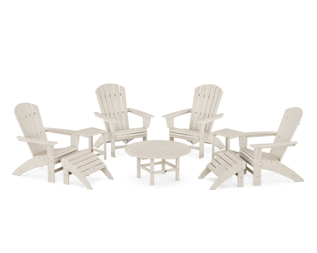POLYWOOD® Nautical Curveback Adirondack Chair 9-Piece Conversation Set