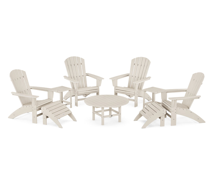 POLYWOOD® Nautical Curveback Adirondack Chair 9-Piece Conversation Set