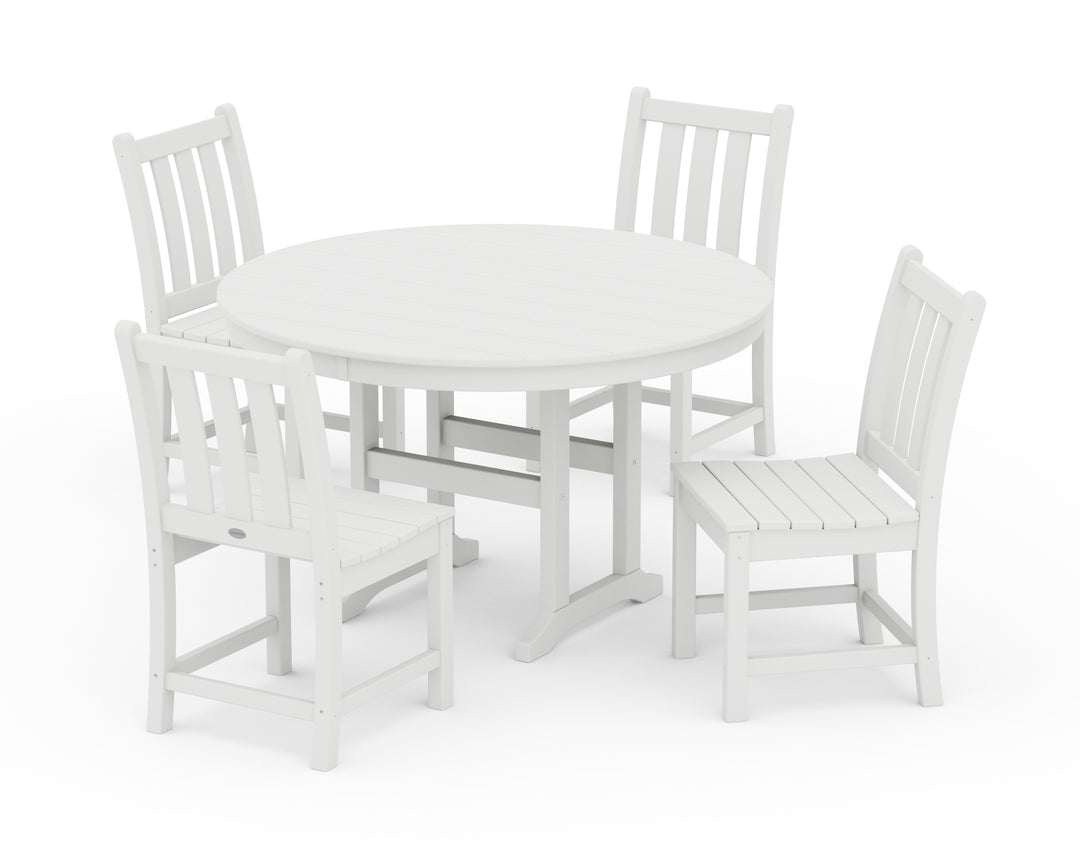 POLYWOOD® Traditional Garden Side Chair 5-Piece Round Farmhouse Dining Set
