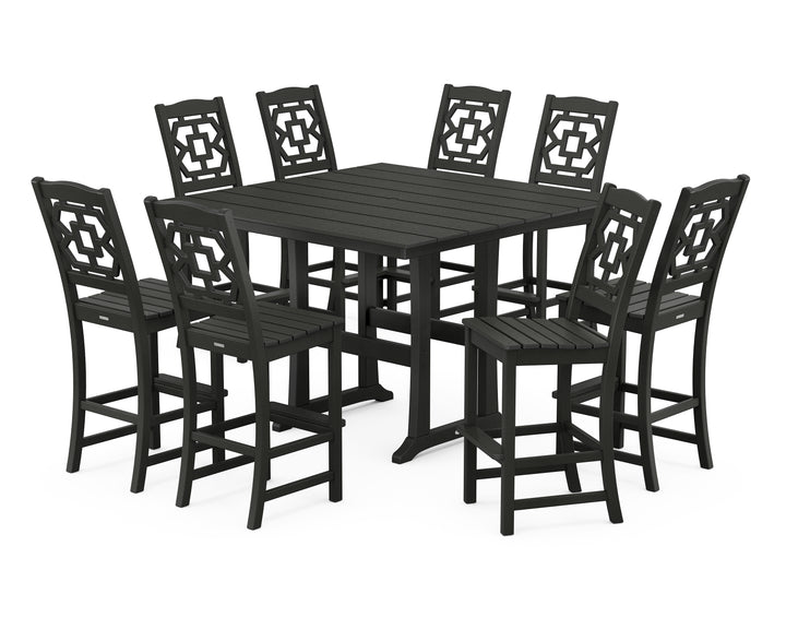 Martha Stewart by POLYWOOD® Chinoiserie 9-Piece Square Farmhouse Side Chair Bar Set with Trestle Legs