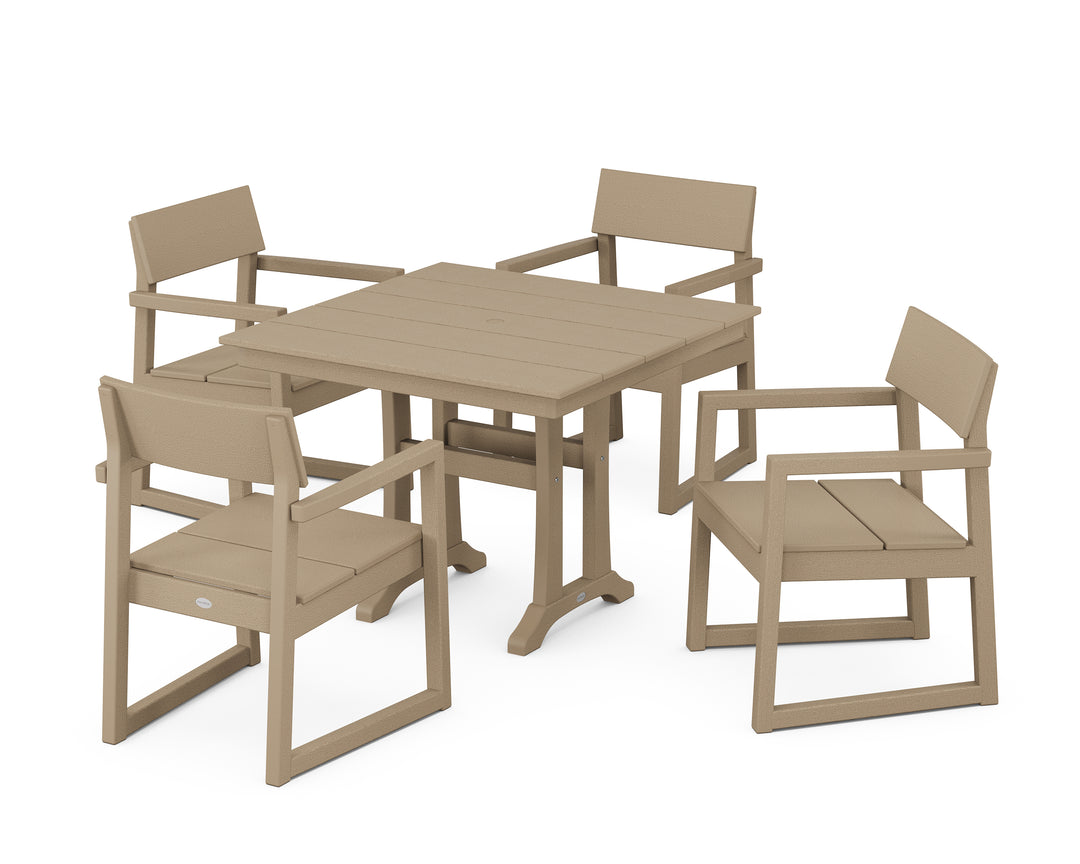 POLYWOOD® EDGE 5-Piece Farmhouse Dining Set With Trestle Legs