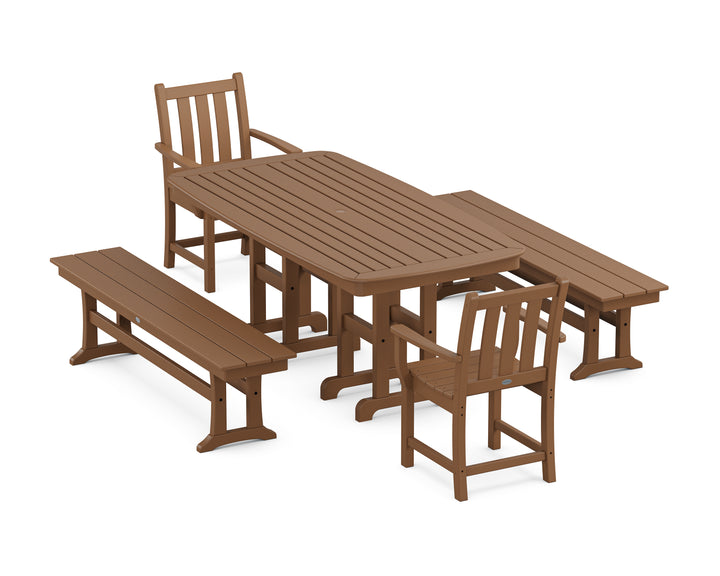 POLYWOOD® Traditional Garden 5-Piece Dining Set with Benches